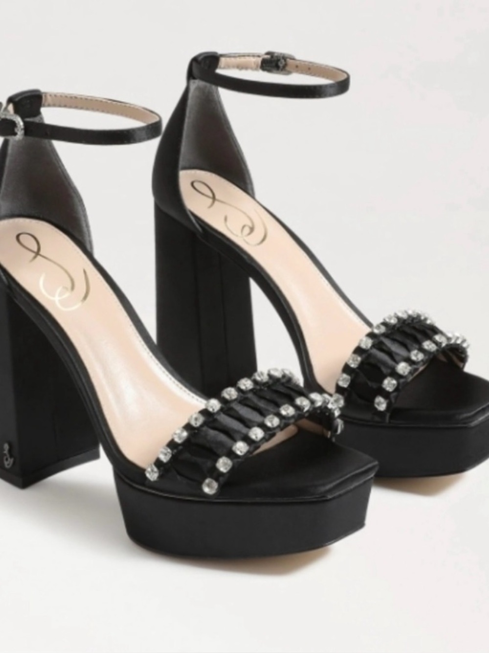 SAM EDELMAN NINETTE PLATFORM WOMENS BLACK SATIN HEELS $180